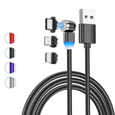 China MP3/MP4 player rotating 540 degree bend cable magnetic transparent charging cable suction data fast charging one to three charger cable for sale