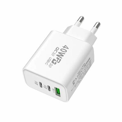 China 40W Mobile Phone Type-c + 3usb Charger Dual Palladium Dual Adapter Dual C USB Plug and One Wall Charger Multi USB C Left Fast Charger for sale