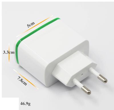 China Full Cell Phone 2A Mobile Phone Dual EU USA Green Light Travel IC Luminous Explosion Proof Plane Charger USB Wall Charger for sale