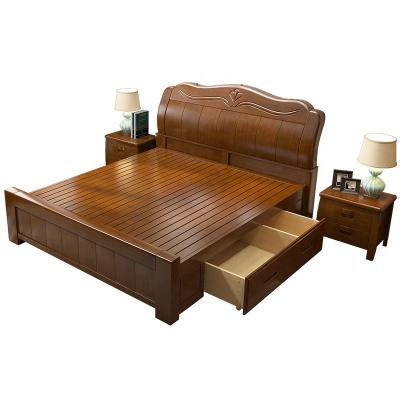 China Chinese master solid oak wood child storage 1.5m single wooden bed storage bed room furniture bedding set 1.8m double bed for sale