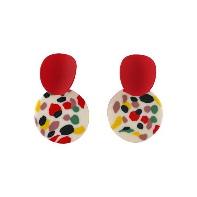 China Hot Sale Colorful Geometric Round Contrast Color Border Clay Terracotta Earrings Soft Handmade Geometry Abstract Earrings for sale