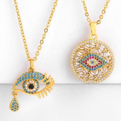 China Smart Rainbow Zirconia Eye Charm Necklaces Fashion Jewelry Rhinestone Eye Adjustable Charm Necklaces Barcelets for sale