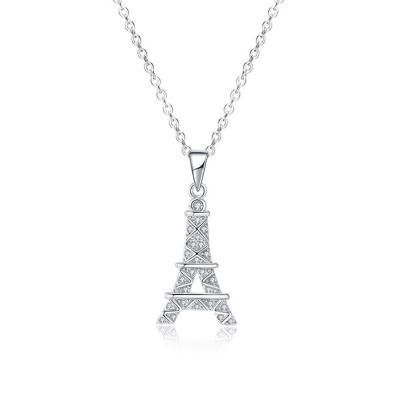 China Women Fashion Jewelry Fashion Jewelry Eiffel Tower Necklace With CZ Stone For Girls for sale