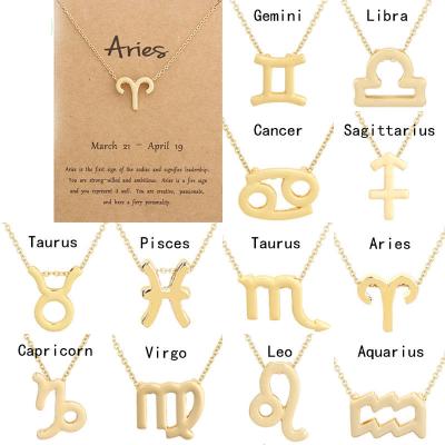 China Fashionable 12 Constellation Zodiac Sign Necklace Pendants Charm Gold Choker Astrology Chain Necklaces for sale