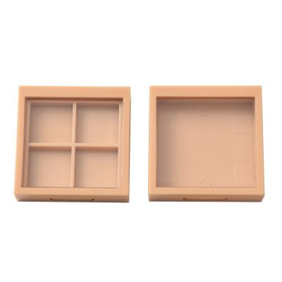 China Recycled Materials 4 Colors cosmetic powder packaging box plastic empty eyeshadow palette case with mirror for sale