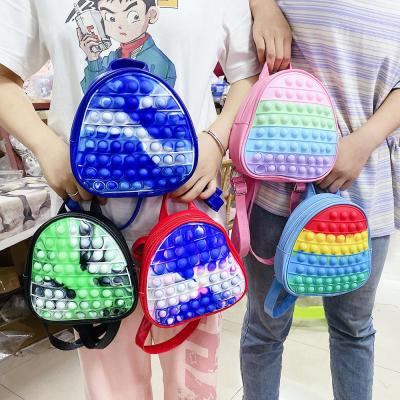 China Wiggle Sensory Toys For Kids Rodent Pioneer Rainbow Push Bubbles Backpack School Bag Silicone Kids Pop It Backpack Bag for sale