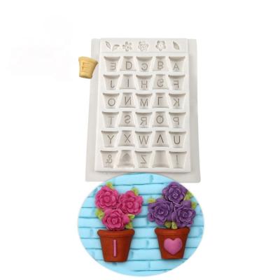 China Flowerpot Letter Shape Fondant DIY Soft Viable Clay Handmade Liquid Silicone Cake Mold for sale