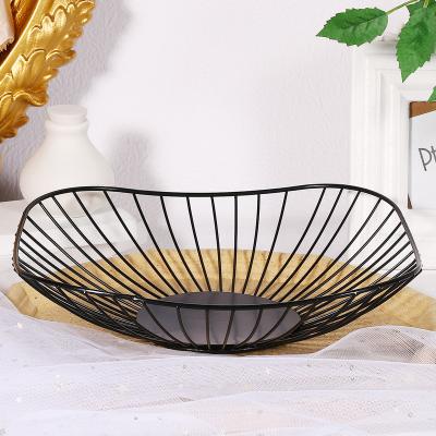 China Fruit Snack Storage Metal Basket Fruit Basket Storage Metal Wire Basket Sustainable Short Black for sale