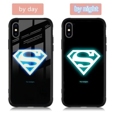 China Shockproof Fashion Tempered Glass Night Light Luminous Phone Case For iphone X Creative Wholesale Accessories Back Cover For iphone 678 for sale