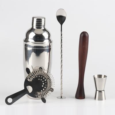 China Viable Hot Selling Custom Logo Cocktail Shaker Bar Set For Bartender Stainless Steel Bar Tool Kit 5 Piece for sale