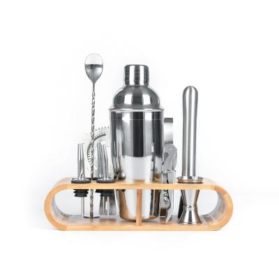 China Sustainable Stainless Steel Bar Set Bartender Bar Kit Custom Cocktail Shaker Set With Shelf for sale