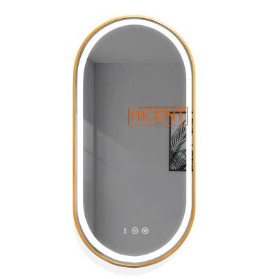 China Modern Gold Modern LED Light Mirror Lamp Three-color Dimming Stepless Dimming Bathroom Make Up LED Light Mirror Touch Switch Oval Shape for sale