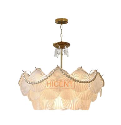 China France Style E14 Nordic Post-Modern Glass Ceiling Lamps Shell Bulb Feather Pendant Lights Luxury Glass Chandelier Lamps for sale