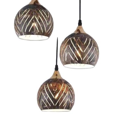 China Round Marble Pendant Lamps E27 3 Head Modern Metal Industry Style Wood Ceiling Pendant Lights for Dining Room Restaurant for sale