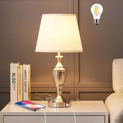 China Modern Amazon USB Fabric Cover Desk Lamp Fill Touch Dimmed Bedroom Bedside Table Lamp LED Small Night Lamp for sale