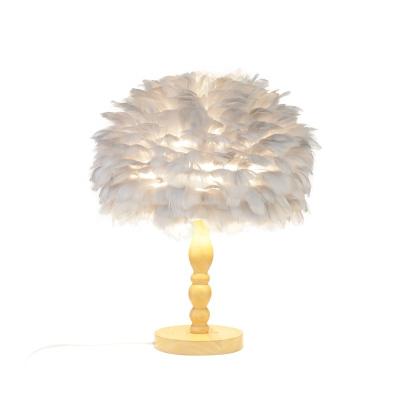 China Creativeble simple modern nordic modern lamp wood home table feather stand warm decorative bedroom for sale