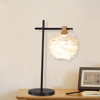 China Nordic modern simple creativeble home table feather stand iron warm decorative bedroom lamp for sale