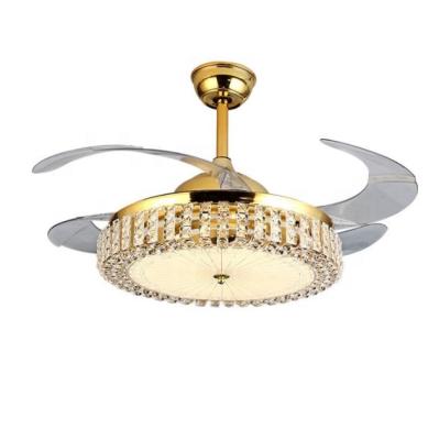 China Gold Modern Crystal Finish Dimmable Led Ceiling Lamp Fan With 6 Blades 42inch Ceiling Fan Smart Remote Control Light for sale