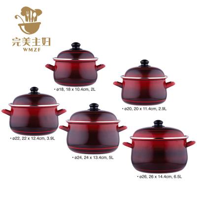 China Viable Enamel Soup Pot Cookware Sets Customizable Size Print Logo Turkish Binaural Pot Set for sale