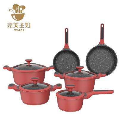 China 10pcs/set Top quality kitchen tableware piece sustainable non-stick cookware sets glass lid panci set for sale