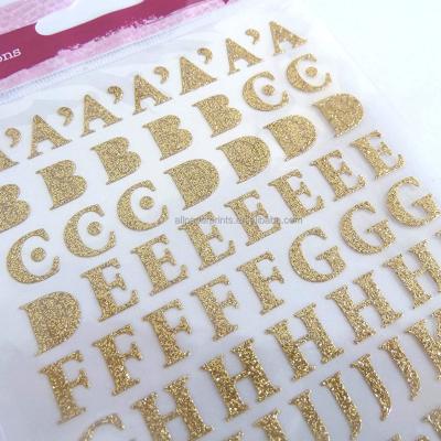 China Waterproof Alphabet A-Z, Marks Stickers for Craft Small Gold Glitter Glitter Sticky Adhesive Letters for sale