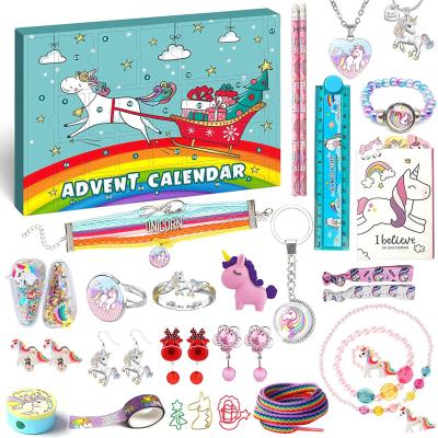 China Christmas 2021, 24 Days Novelty Gifts, Recyclable Girl's Unicorn Stationery Unicorn Advent Calendar for sale