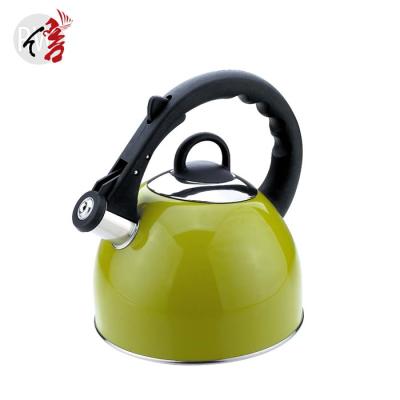 China Realwin Durable Nylon Handle Satin Green Color Coating OEM Stainless Steel Whistling Kettles for sale