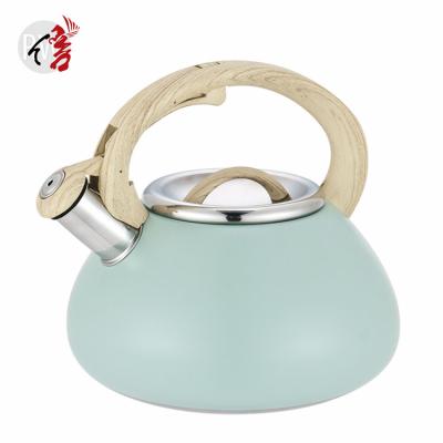 China Realwin Seamless Bottom Boiler Boiler Viable Marble Wood Liner Whistling Kettle With Wood Pattern Handle for sale