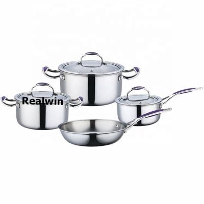 China Realwin 7pcs Triple Sustainable Stainless Steel Cookware Set With Silicone Handles For Induction for sale