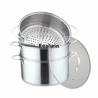 China Realwin 4 Pcs Sustainable Stainless Steel Steamer Set With Glass Stock Pot Lid For Muffin Steamer for sale