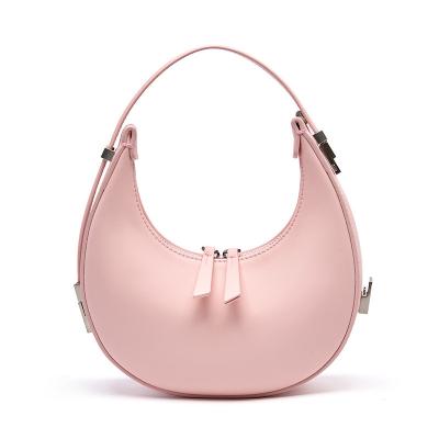 China New Niche Cowhide Crescent Half Moon Bag PORTABLE Korean Round Shoulder Bag One Women's Armpit Bag for sale