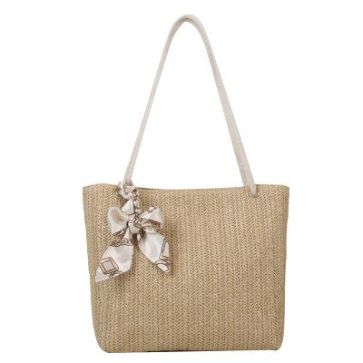 China New Fashion Women Braided Rattan Straw Weave Beach Handbag Madame Travel Leisure Handwoven Straw Shoulder Tote Bag For for sale