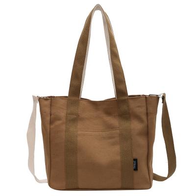 China Fashion Large Capacity Hand Held Solid Color Wash One Shoulder Soft Tote Bag Canvas Bag for sale