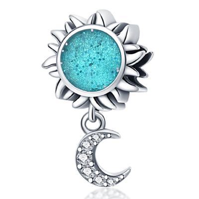 China Vintage Sun Moon Charm Silver Charm Bead Fit Original Recchido Bracelet For Women Plata De Ley Pendant Silver Bead DIY Jewelry for sale