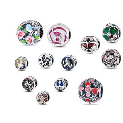 China 2022 New 925 Vintage Silver Round Charm Beads For Bracelet Accessories DIY Jewelry Ladies Original Rechido Wholesale for sale