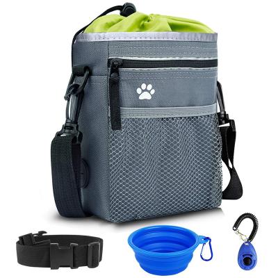 China Large Capacity Sustainable Waterproof Dog Treat Pouch Pet Training Bag With Bowl, Clicker for sale