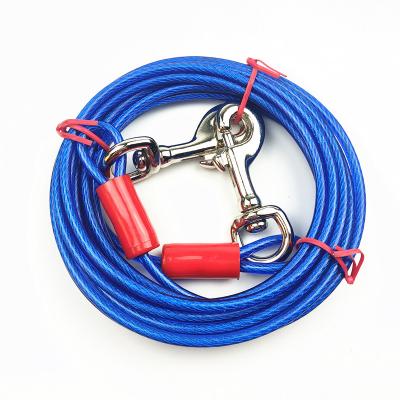 China Padded Outdoor Double Hook Extension Wire Rope Dog Leash Anti-bite Dog Leash Traction Rope for sale