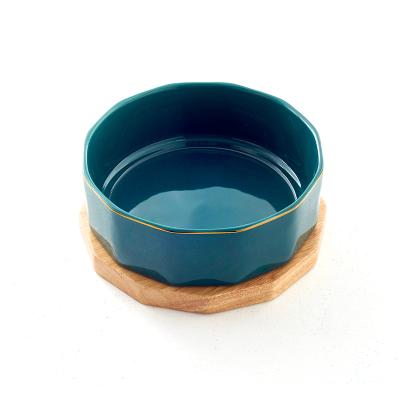 China Sustainable Cat Bowls Ceramics Material Marbling Dog Pet Bowls No-puddle Resin Station Food Water Feeder Cats Dogs for sale