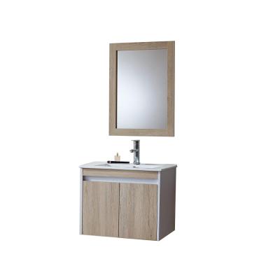 China Waterproof Wall Mount 2 Doors OAK White Modern Single Sink Bathroom Vanity With Mirror for sale