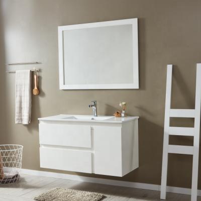 China Huinan Modern Pure White PVC Bathroom Vanity Cabinet 2 Drawers Bathroom Vanity Cabinet With Mirror for sale