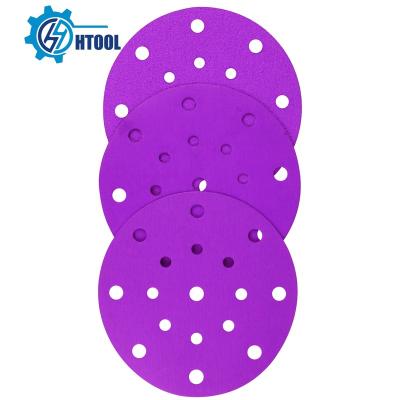 China Use For Automotive Purple 120mm Sandpaper Hook And Loop 8 Hole Aluminum Oxide Fiber Sand Paper Round Sanding Disc for sale