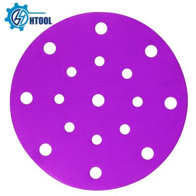 China Use For Automotive Durable Abrasive Hook And Loop Sandpaper Purple Around Disc Aluminum Oxide Fiber 8 Sanding Holes Sand Paper for sale