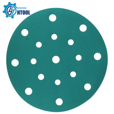 China Auto Parts Sandpaper Hook and Loop 8 Hole Sandpaper Hook Disc Aluminum Oxide Fiber Sand Green Round Sanding Paper for sale