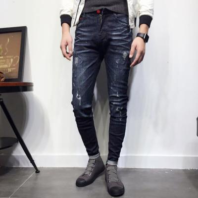 China Estilo sport impreso negro del azul de los pantalones de los vaqueros de la pata cónica del ajuste cómodo del OEM en venta