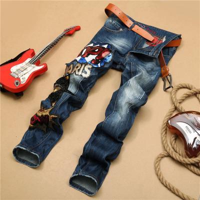 China Gothic Motor Biker Mens Tapered Jeans , Slim Punk Tattoo Rock And Roll Jeans for sale