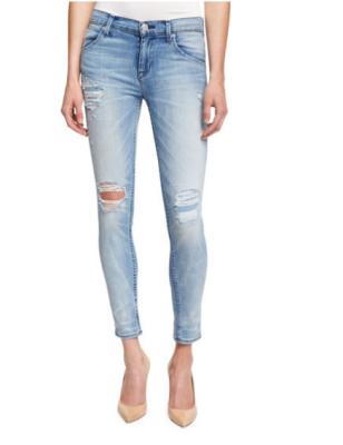 China Womens High Rise Ripped Tapered Jeans , Smart Denim Five Pocket Jeans for sale