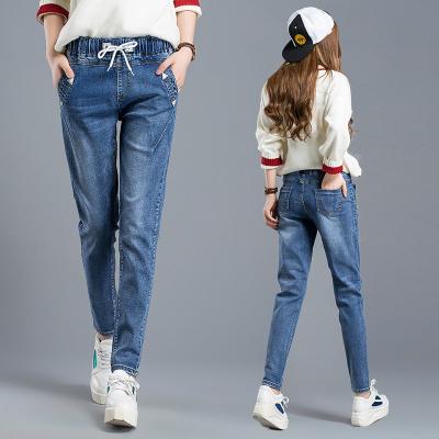 China Supernova Multiple Sizes Womens Tapered Jeans With Elastic Waist Soldier Printed for sale