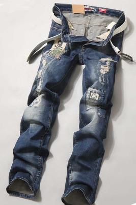 China Clothing Designer Biker Ripped Mens Slim Straight Jeans Blue / Black Destroyed for sale