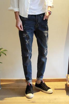 Cina Gli uomini afflitti bene durevole dimagriscono i jeans diritti con la prova di dissolvenza di colore delle toppe in vendita