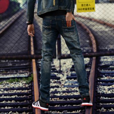 China Personalized Patches Mens Slim Bootcut Jeans  , Nostalgic Straight Fit Jeans for sale